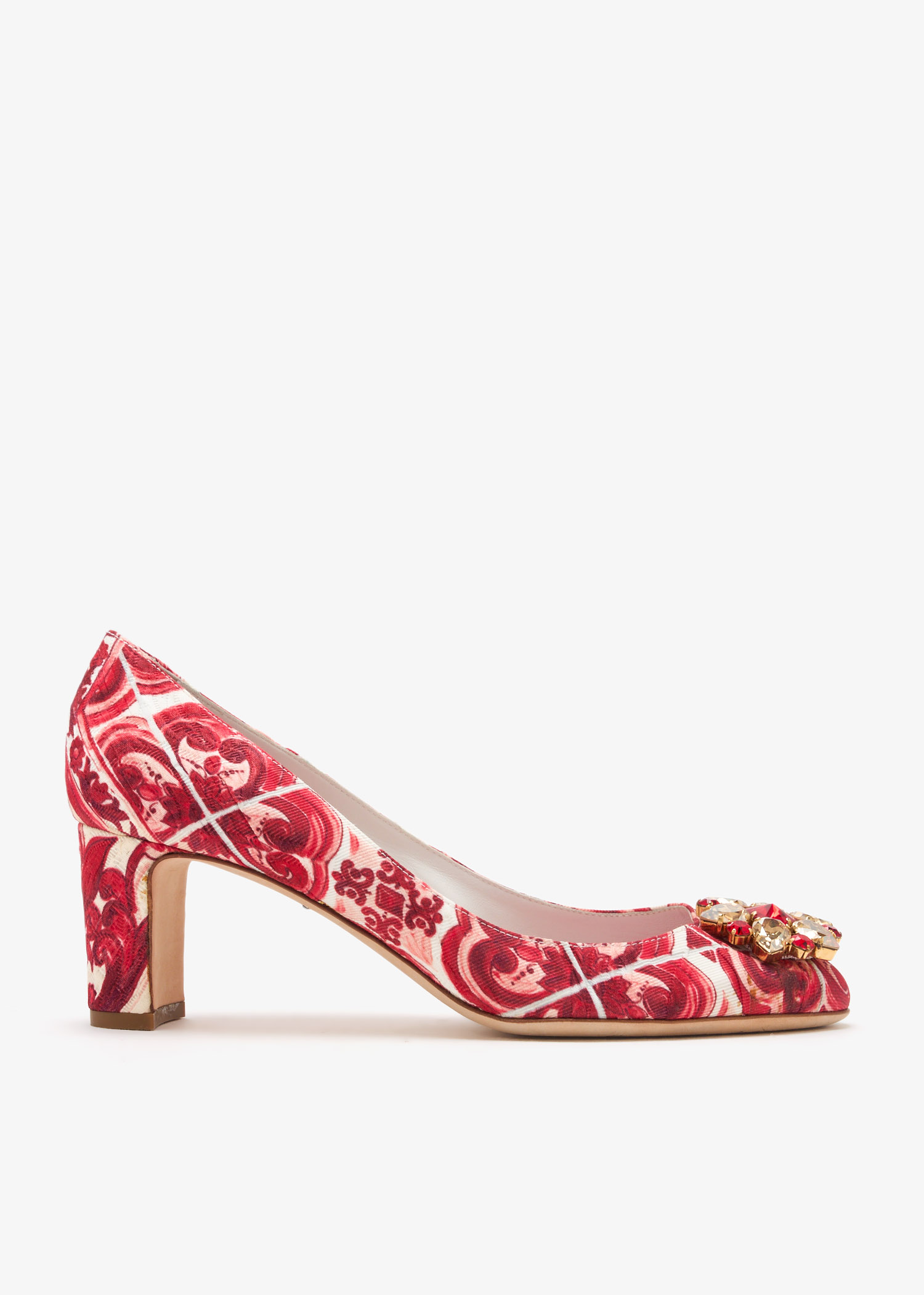 

Majolica print embellished pumps, Printed