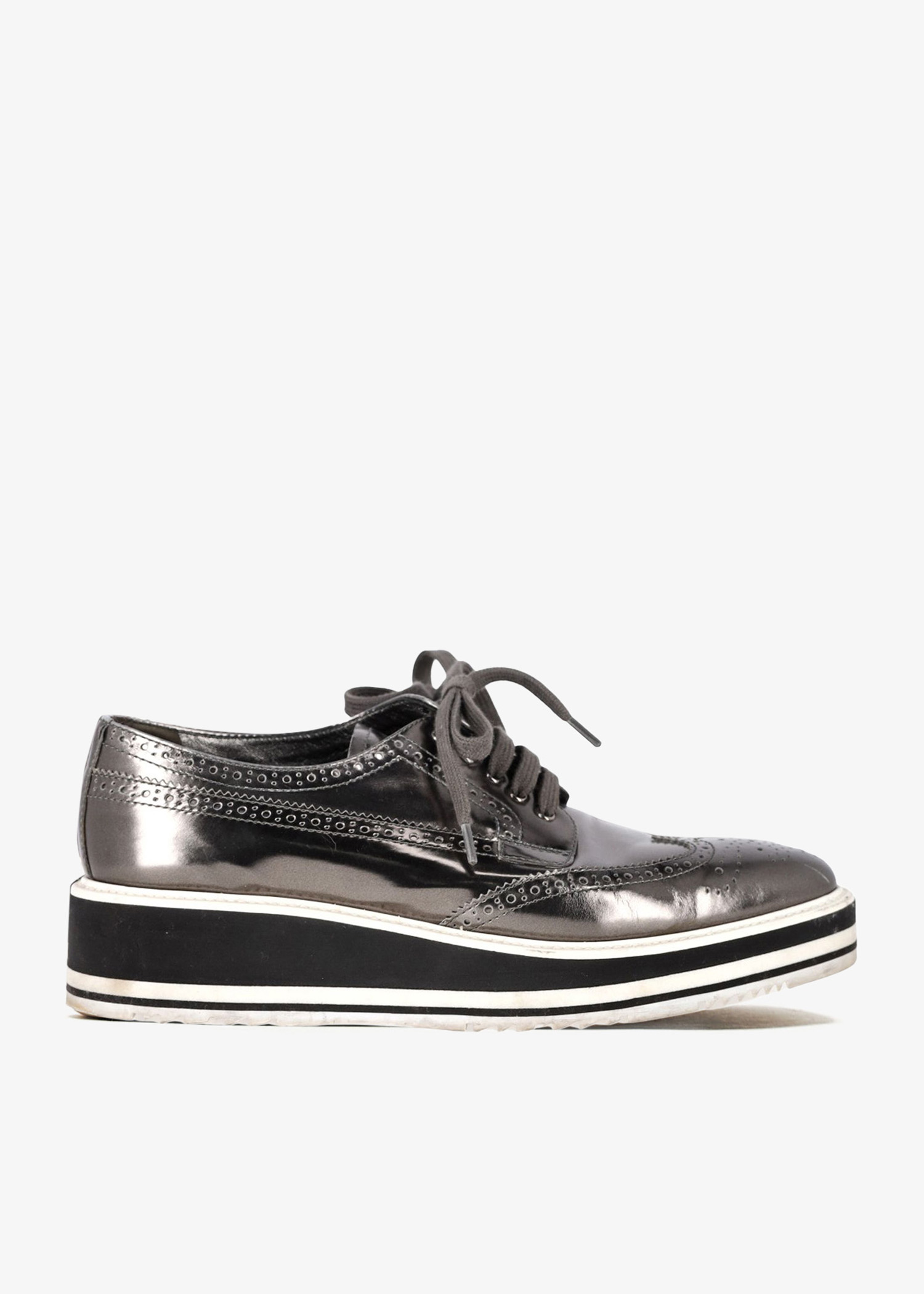 

Metallic leather platform brogues, Silver