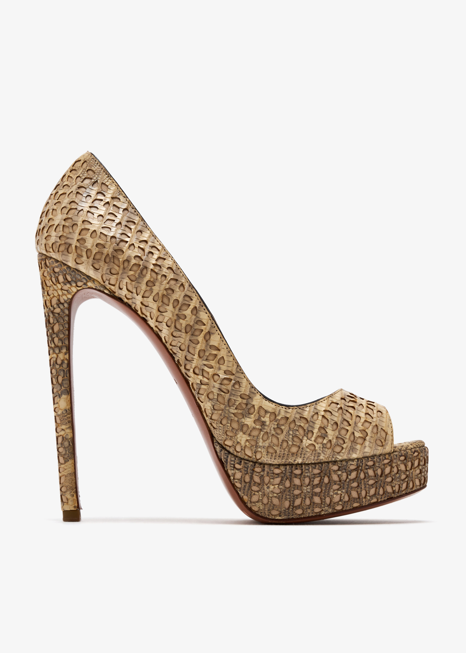 

Lizard-embossed laser-cut pumps, Brown