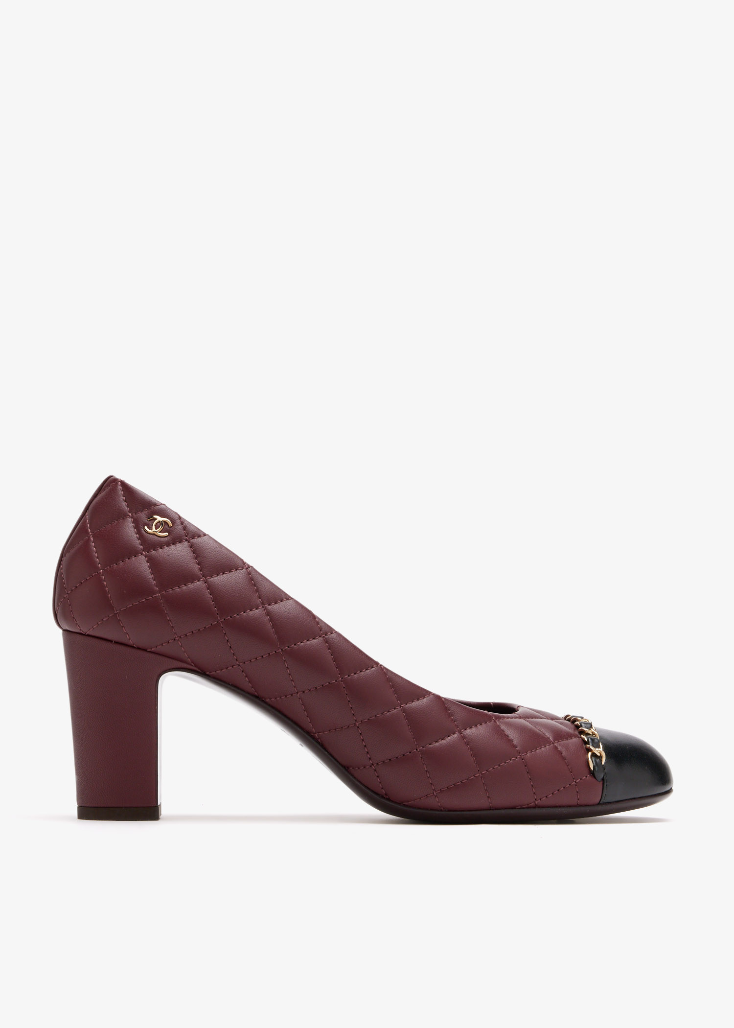 

CC quilted chain-detailed pumps, Burgundy