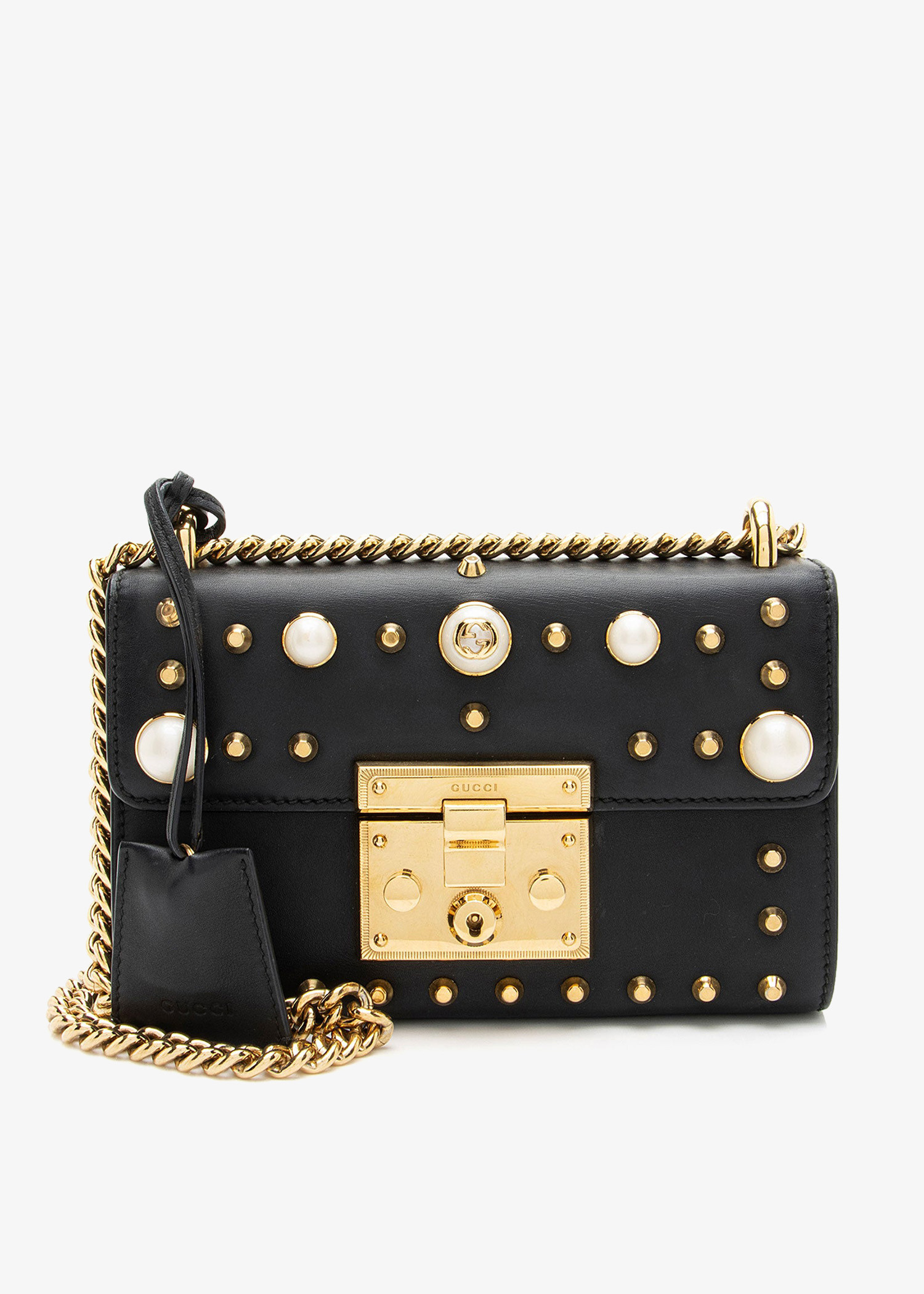 

Pearl-Embellished Padlock bag, Black