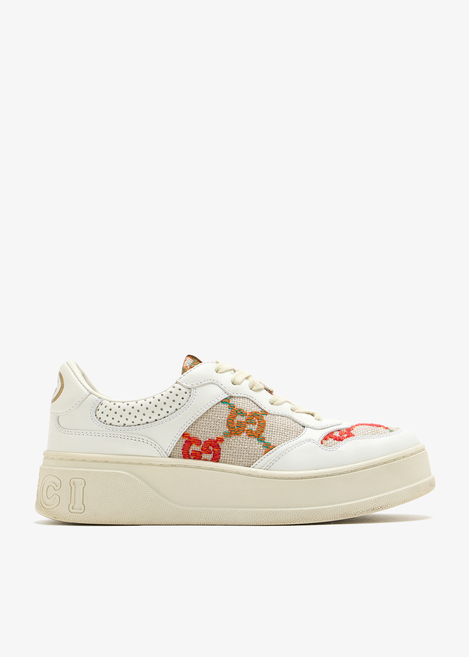 

GG logo-detailed embroidered sneakers, Cream