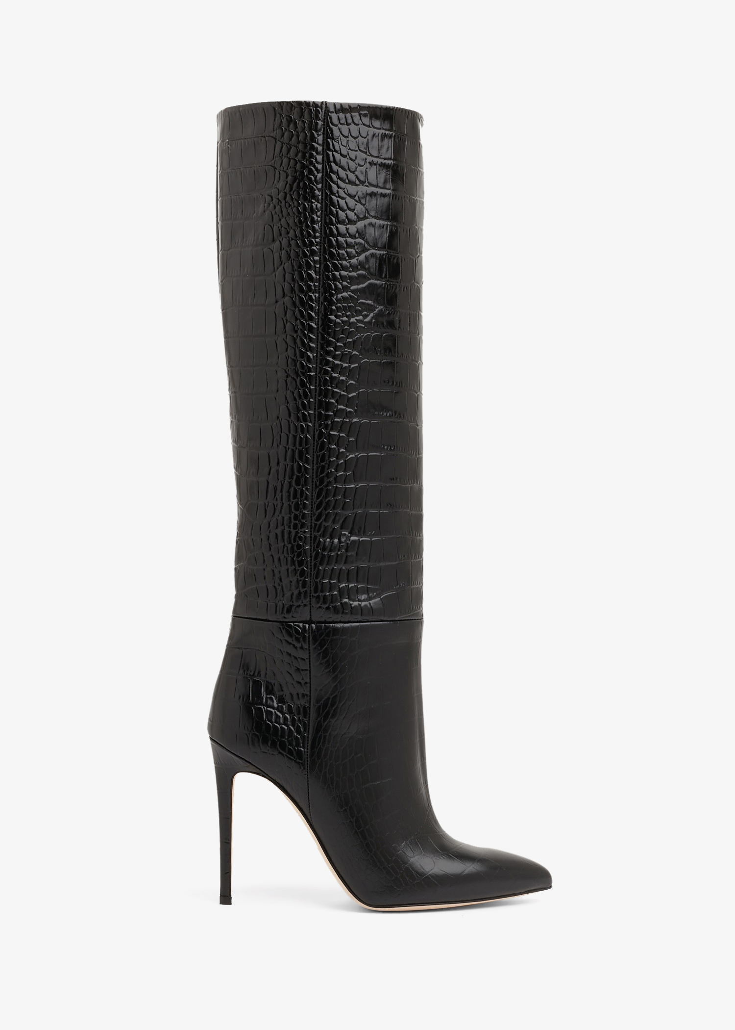 

Croc-embossed leather boots, Black