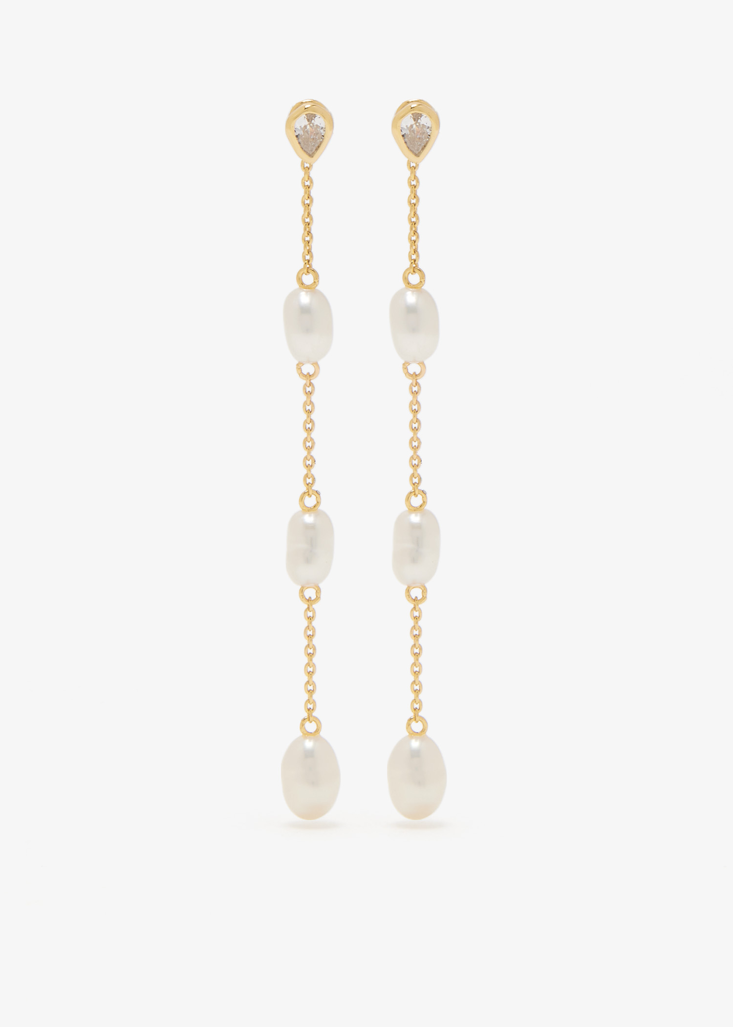 

Pearl chain drop studs, Gold