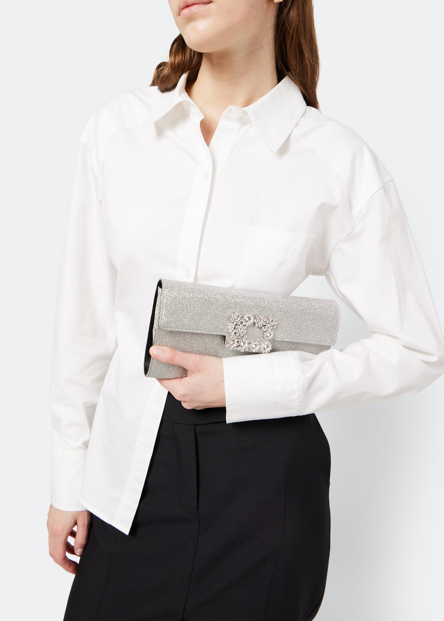 

Flower Strass Buckle clutch, Silver