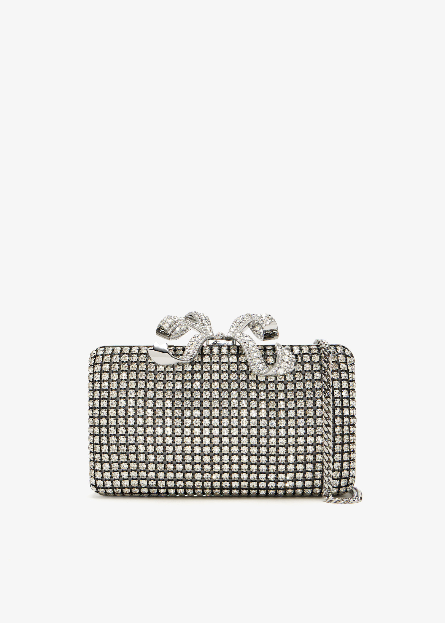 

Crystal embellished box clutch, Silver