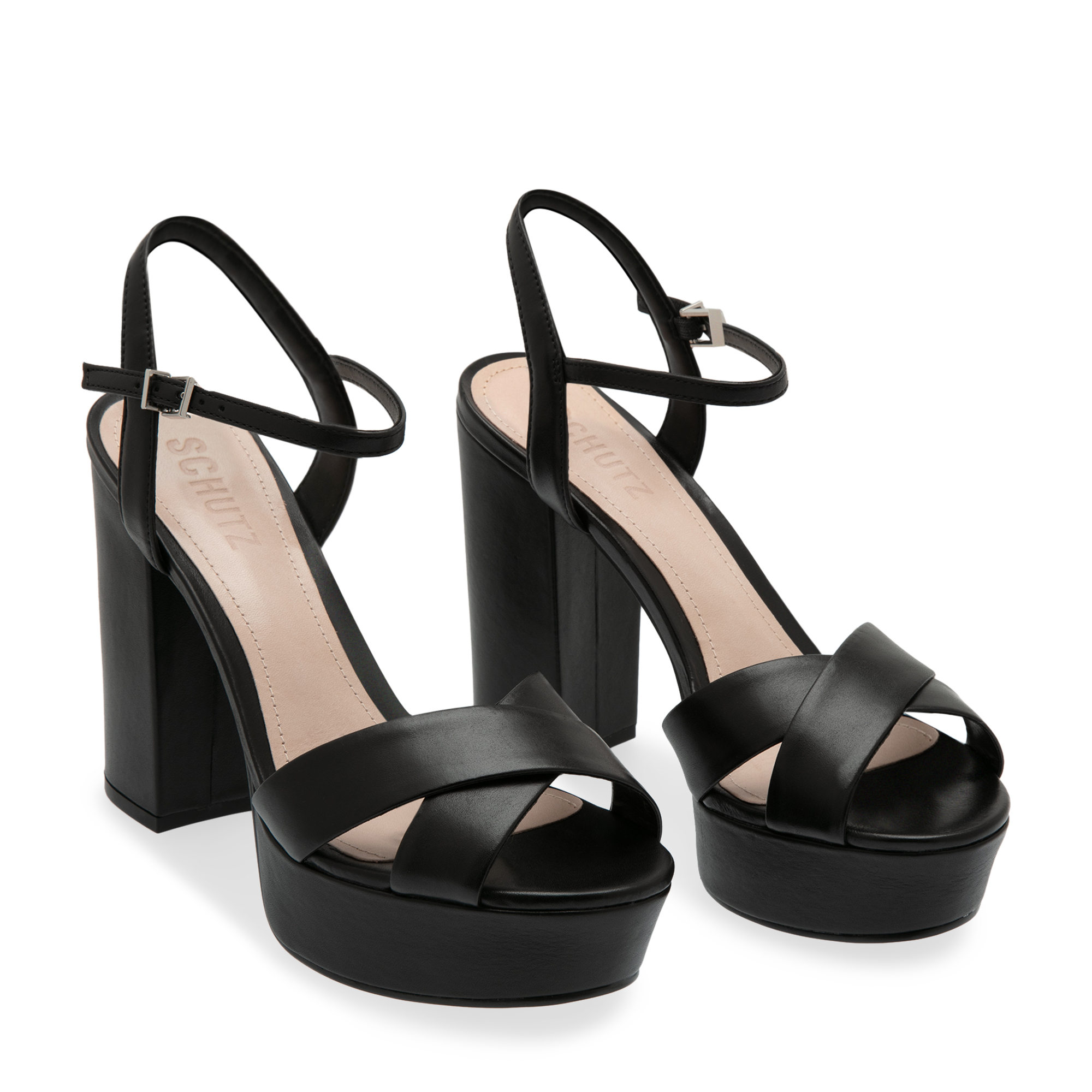 

Leather platform sandals, Black