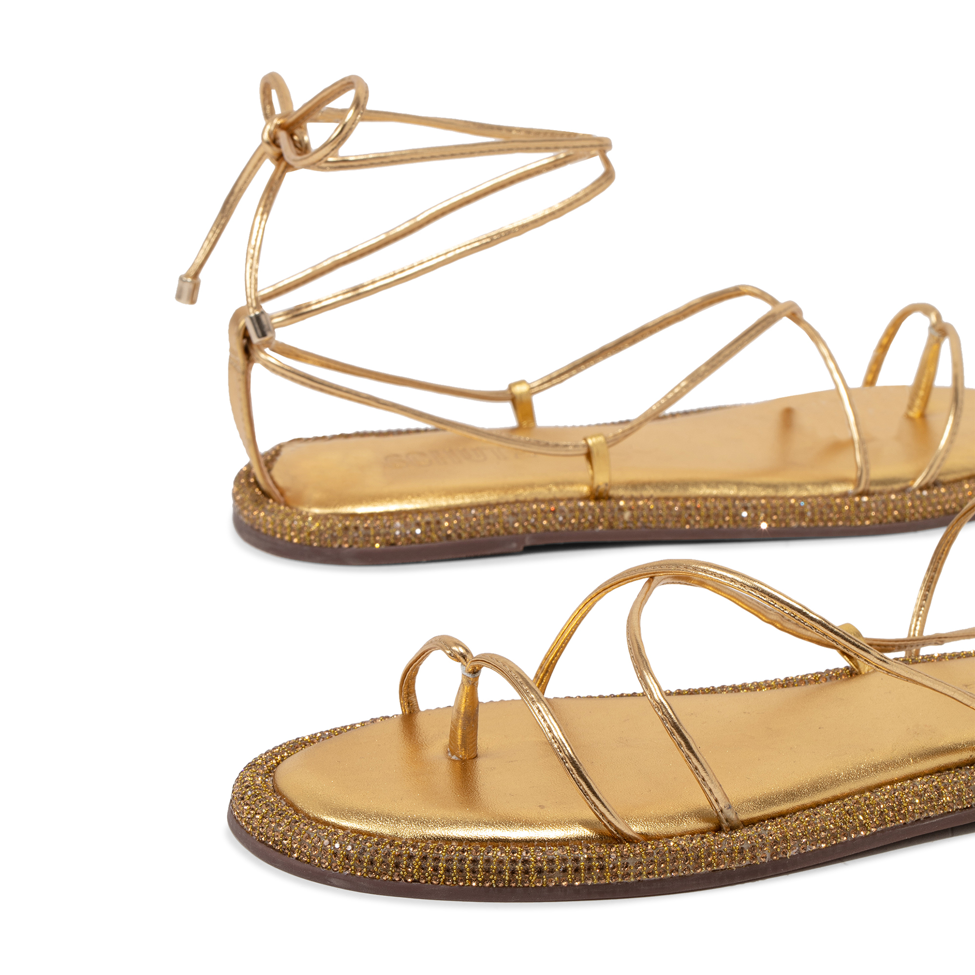 

Leather flat sandals, Gold