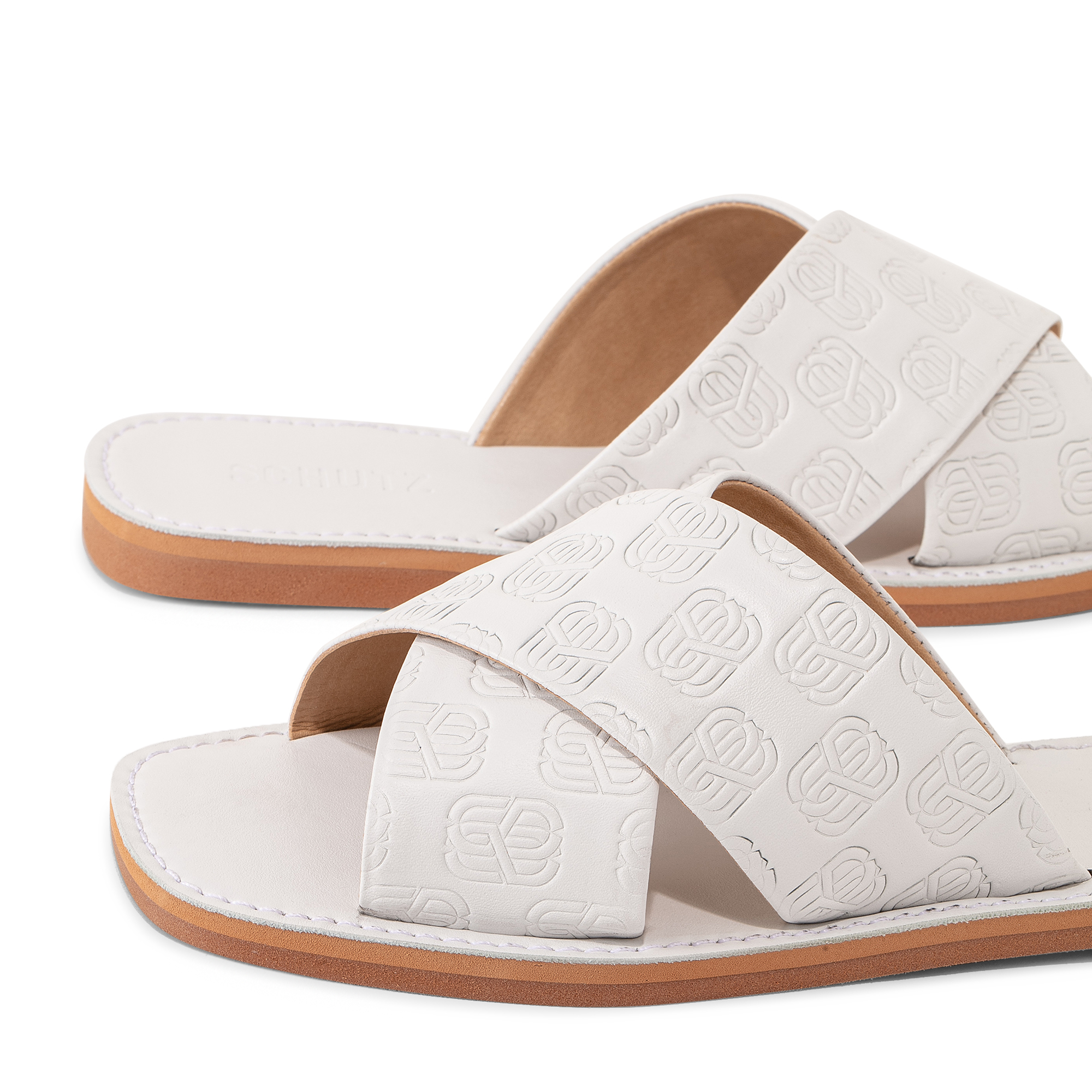 

Embossed leather sandals, White