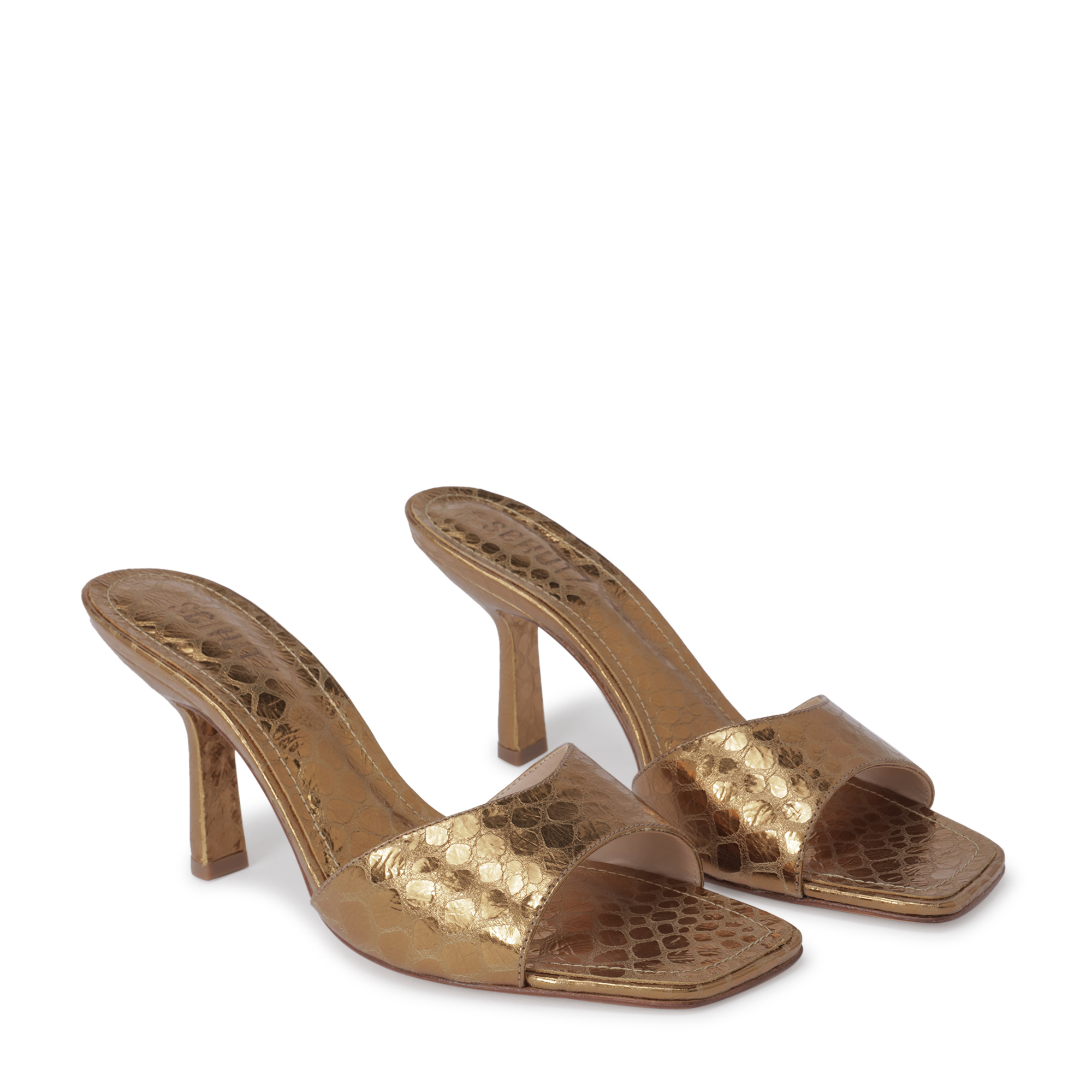 

Leather croc-effect mules, Metallic