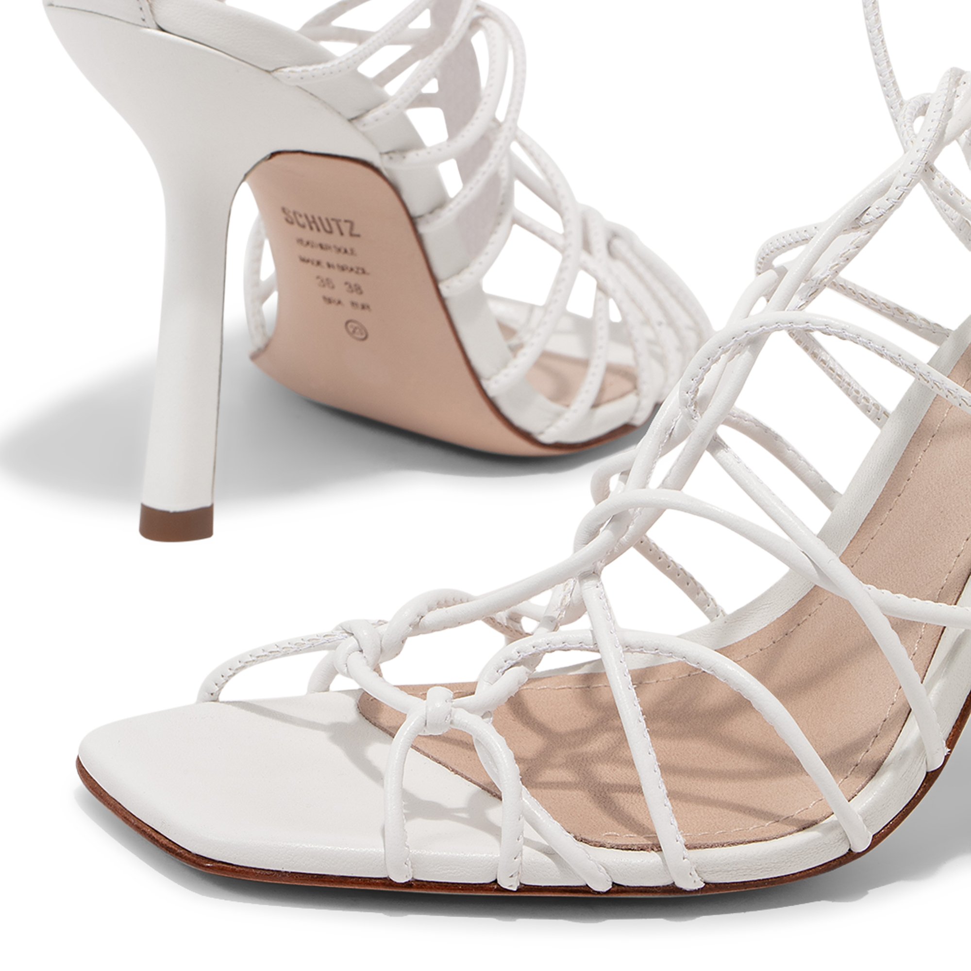 

Leather caged sandals, White