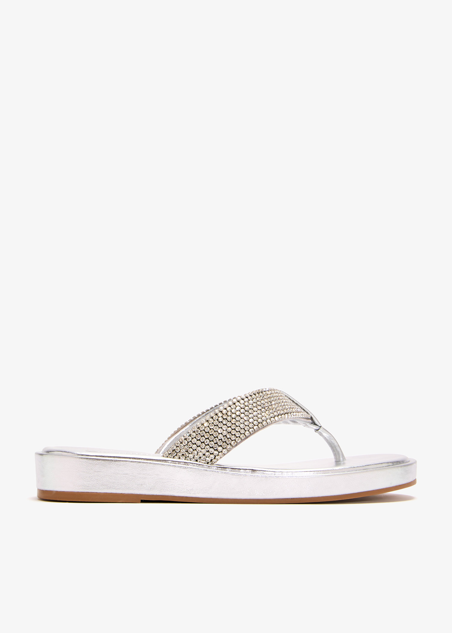 

Crystal thong flat sandals, Silver
