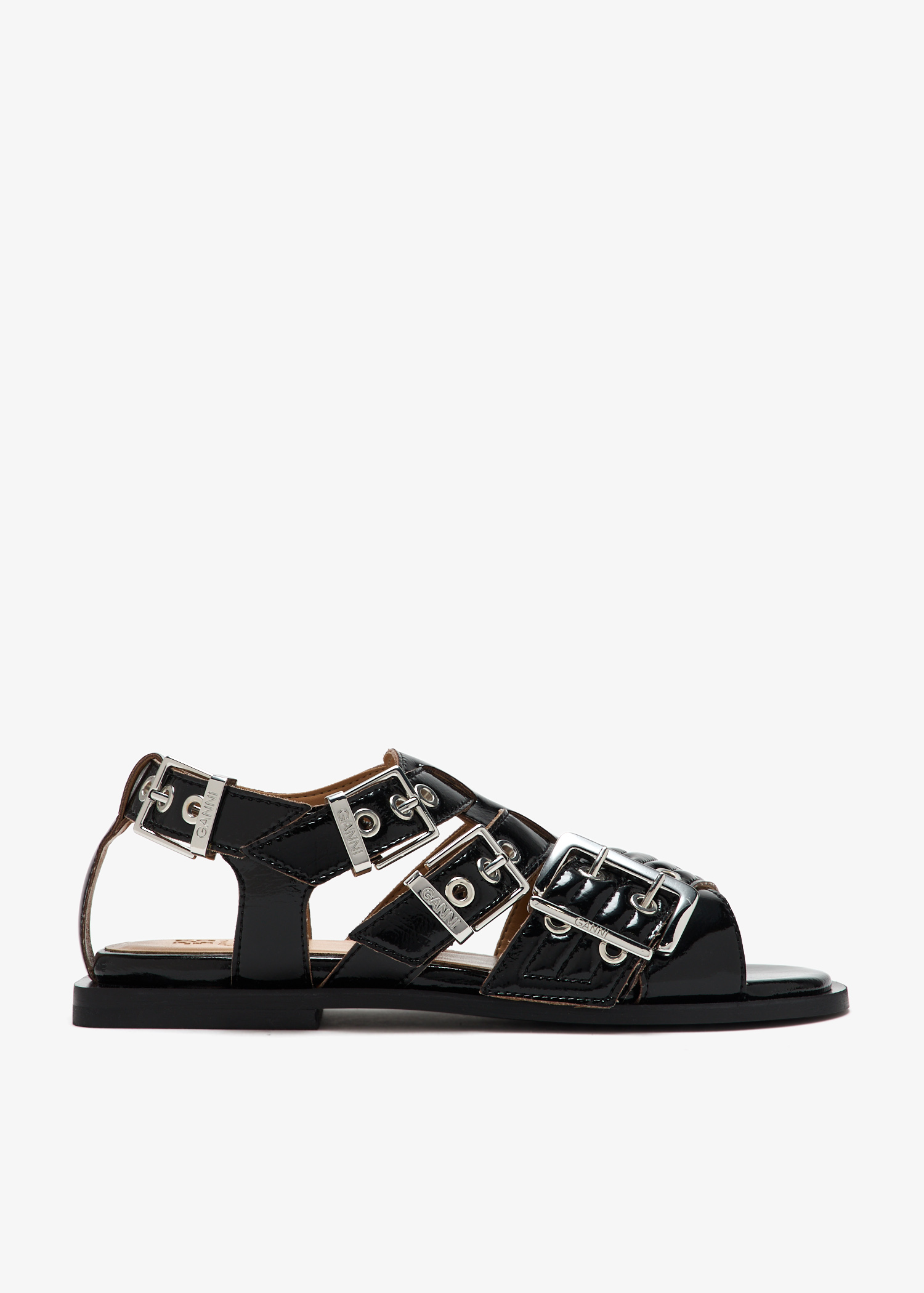 

Feminine buckle flat sandals, Black