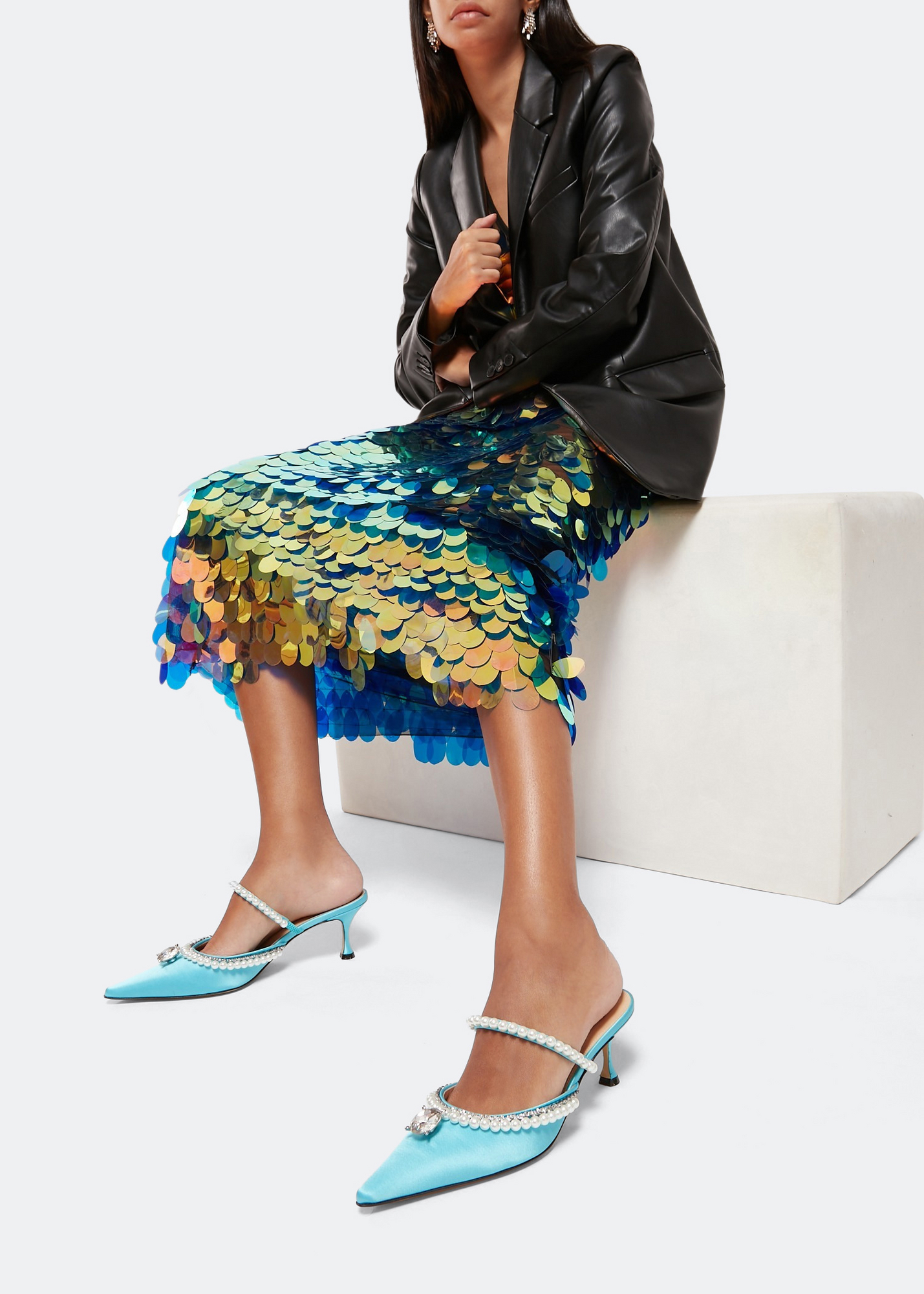 

Diamond & Pearls mules, Blue