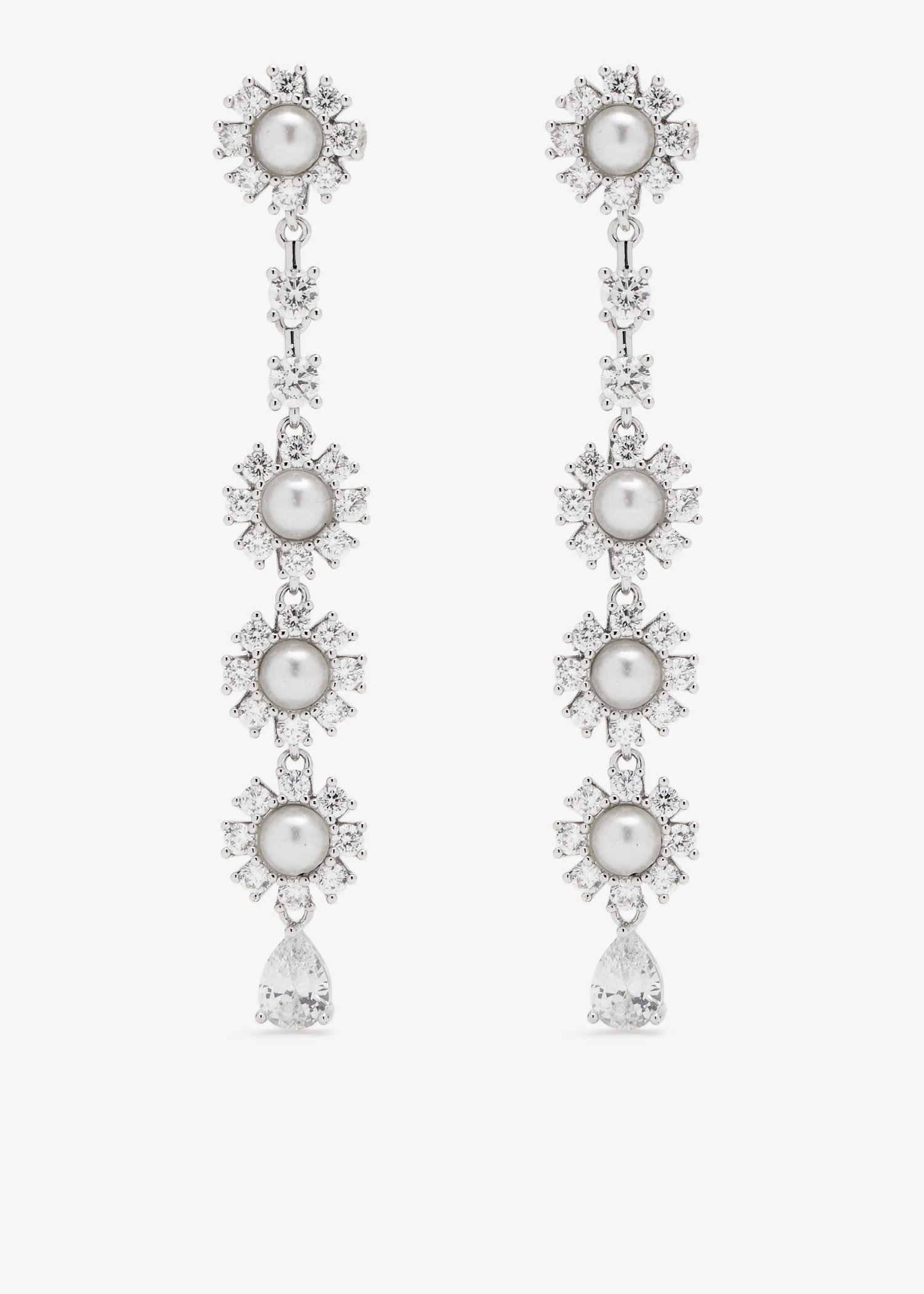 

Crystal pearl tiered drop earrings, Silver