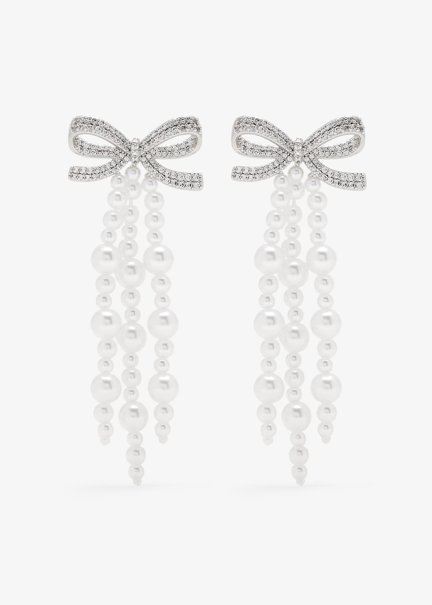 

Bow pearl waterfall earrings, Silver