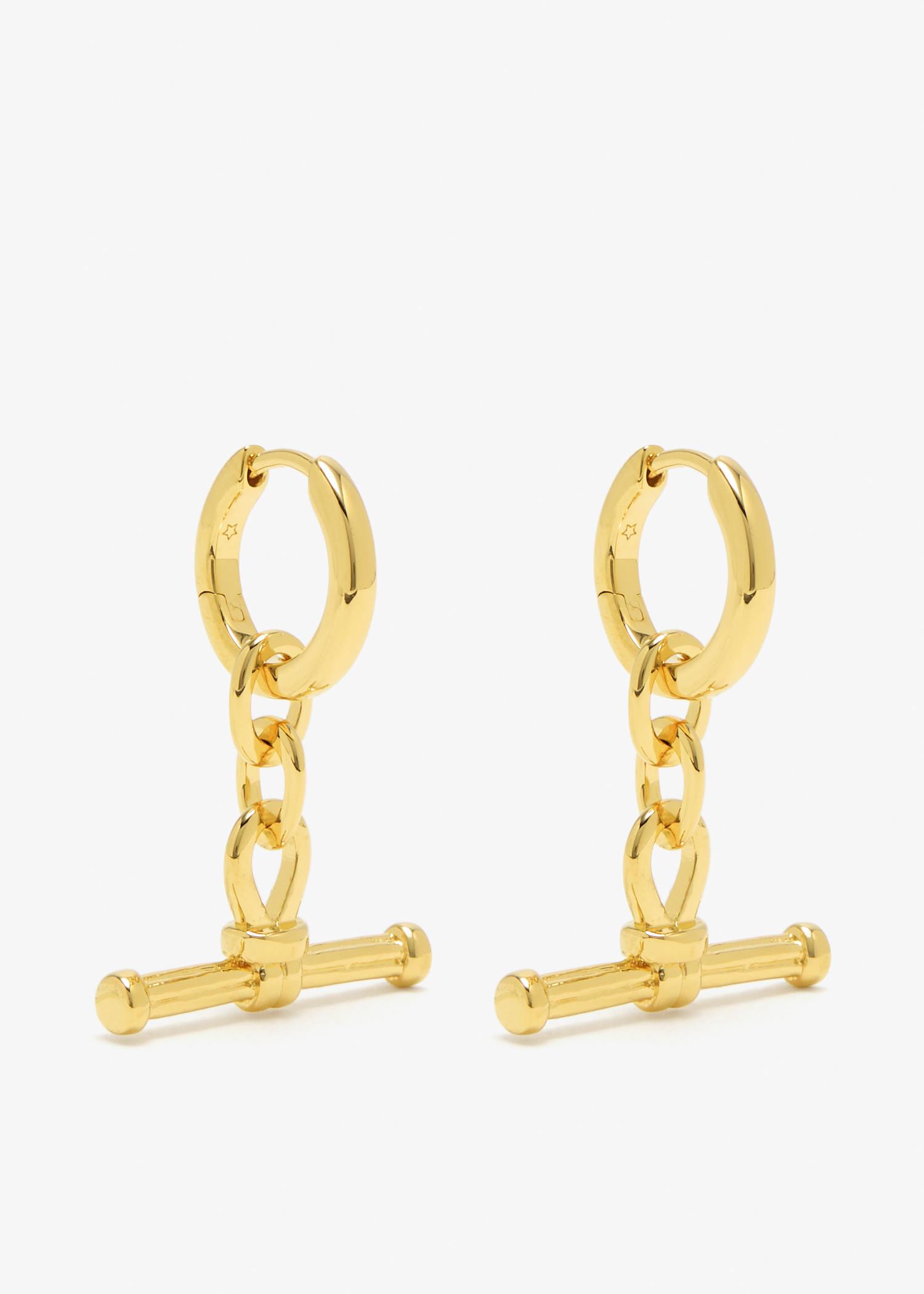 

Ridge T-Bar drop hoop earrings, Gold