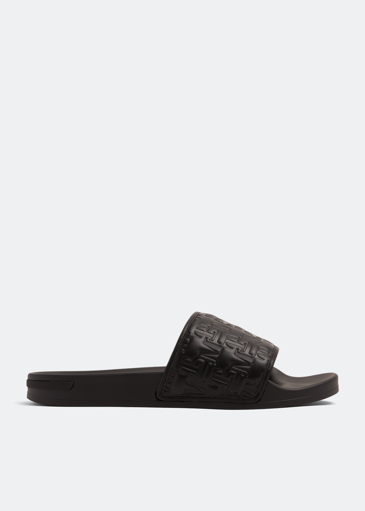 

Grid Midnight leather slides, Black