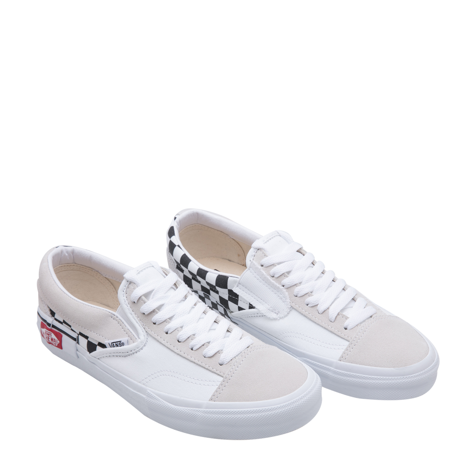 

Checkered slip-on sneakers, White