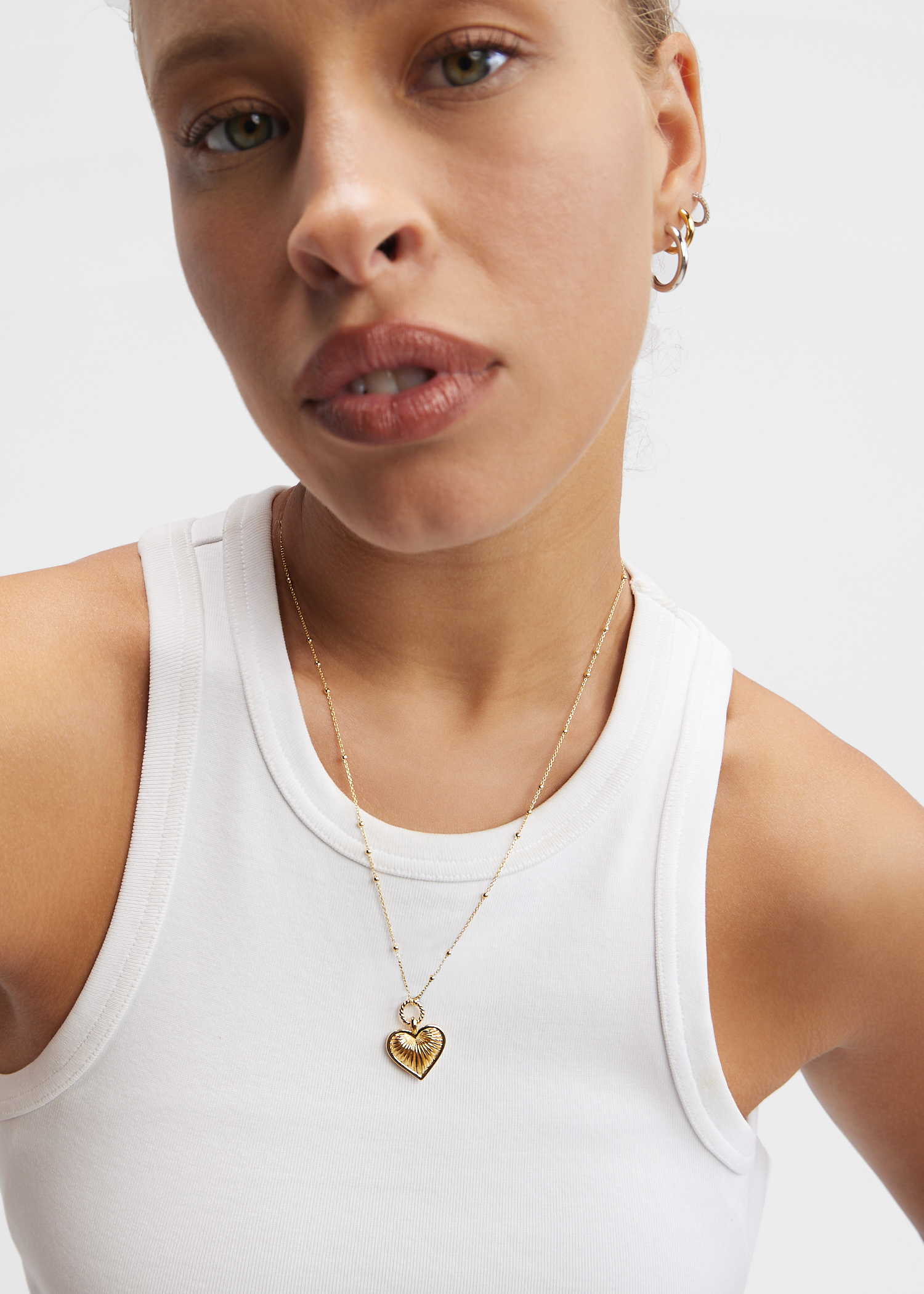 

Ridge Heart charm necklace, Gold