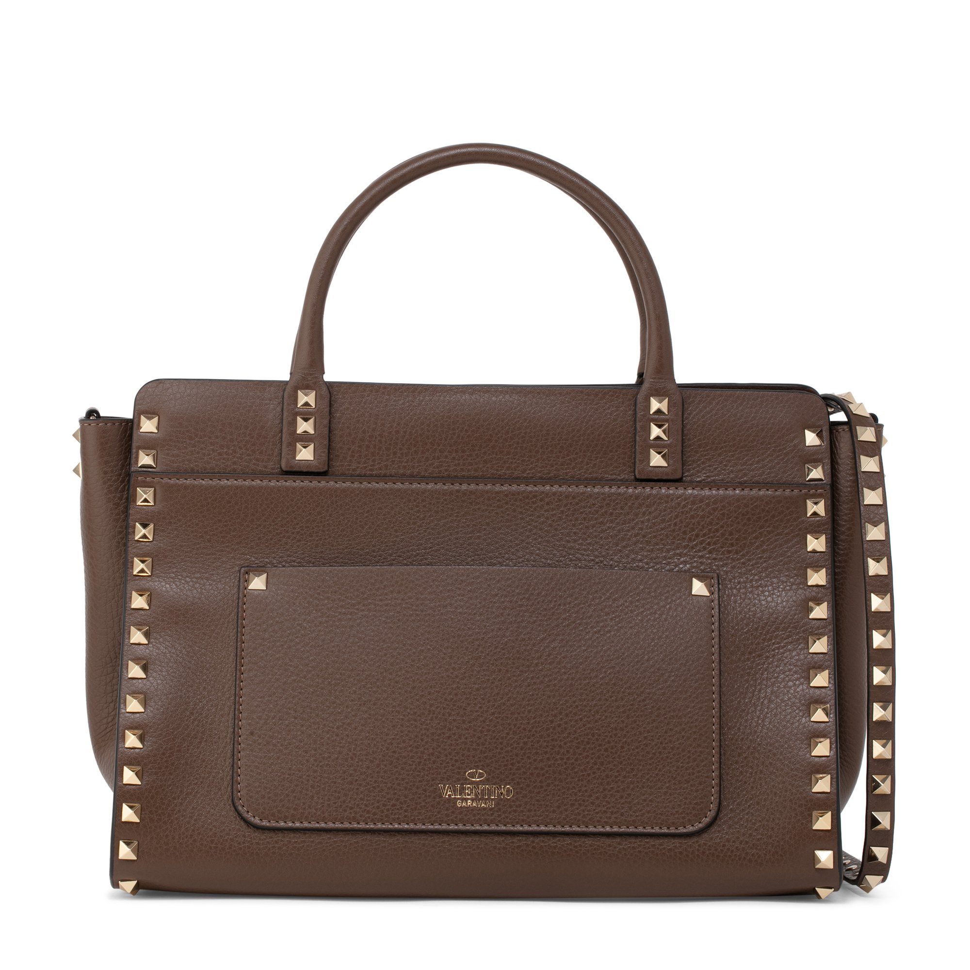 

Rockstud top handle bag, Brown