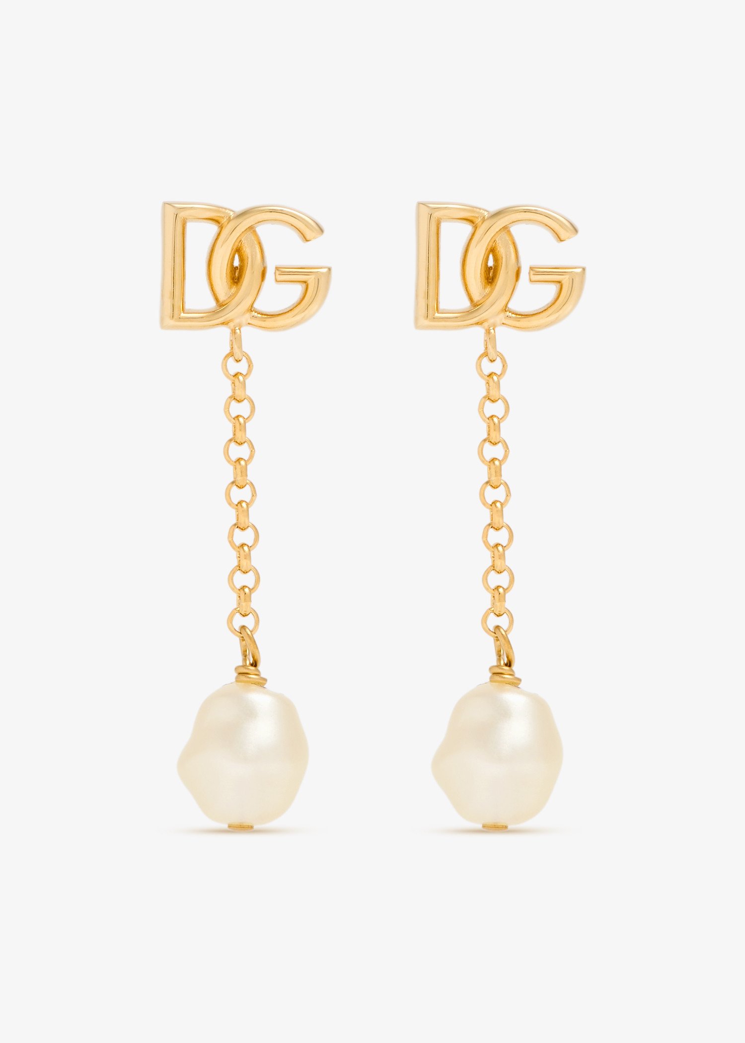 

DG logo pearl drop earrings, Gold