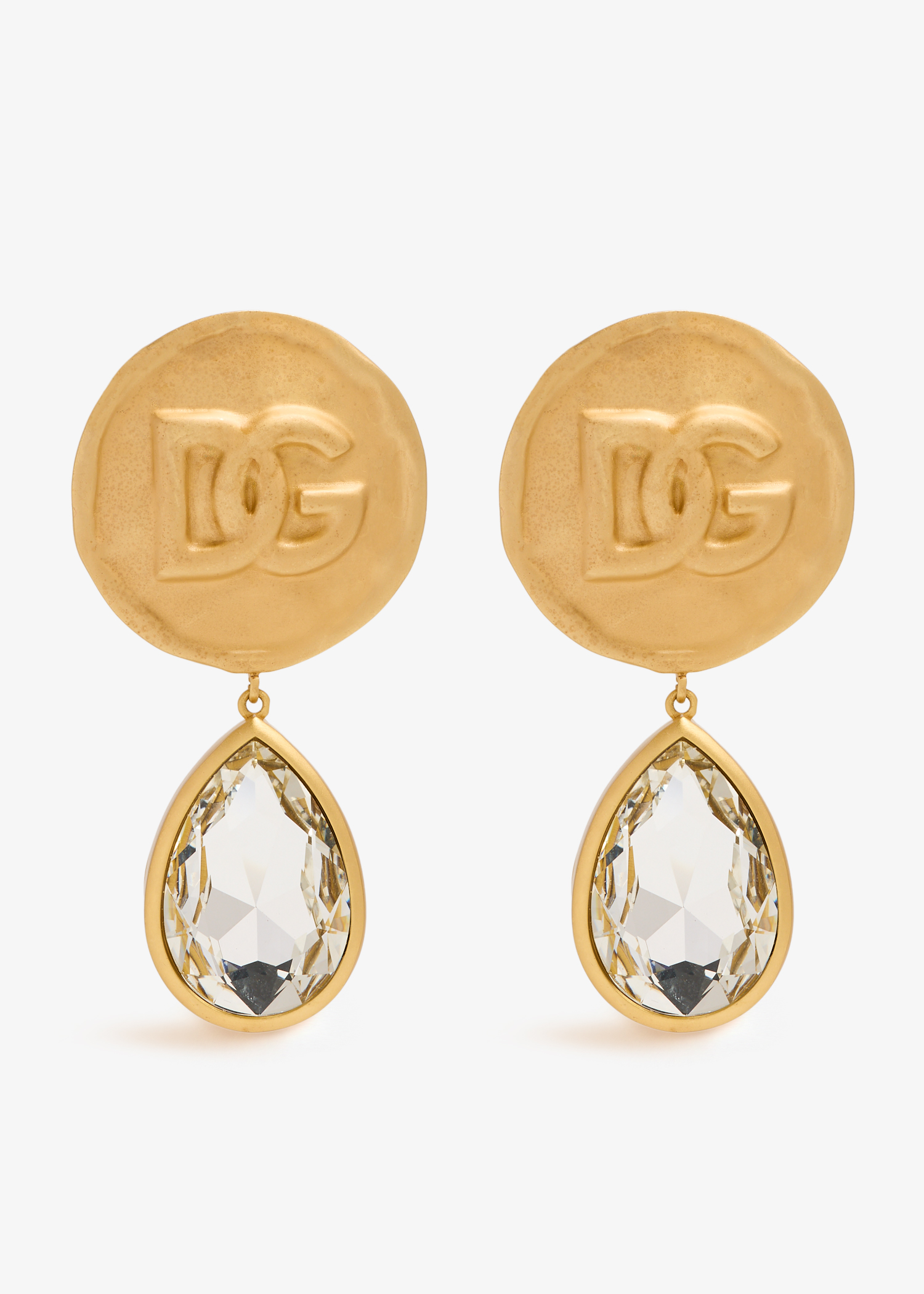 

Logo coin rhinestone drop earrings, Gold