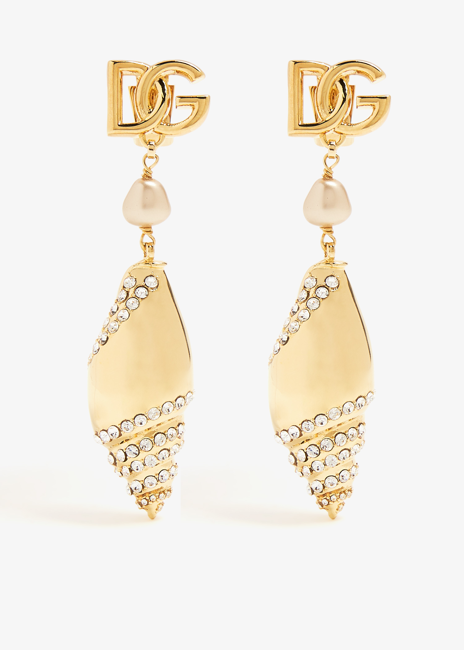 

DG logo embellished shell earrings, Gold