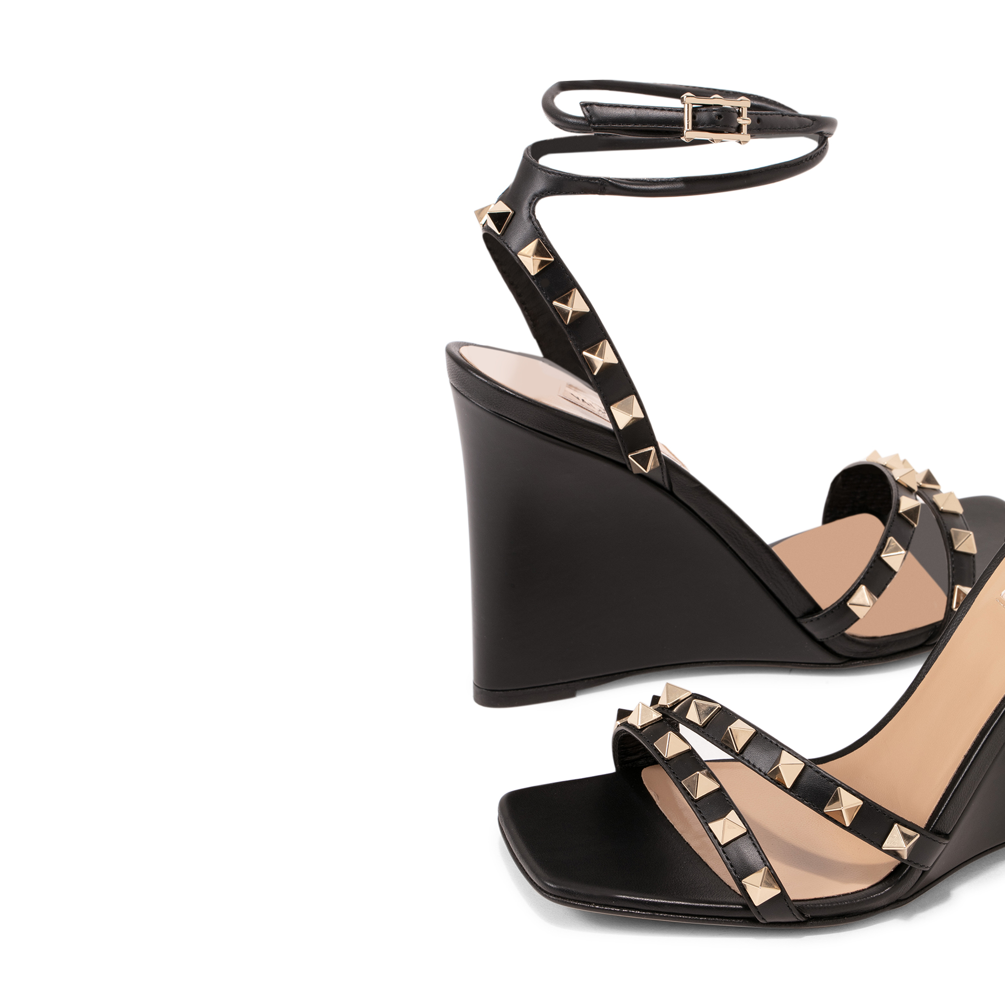 

Rockstud wedge sandals, Black