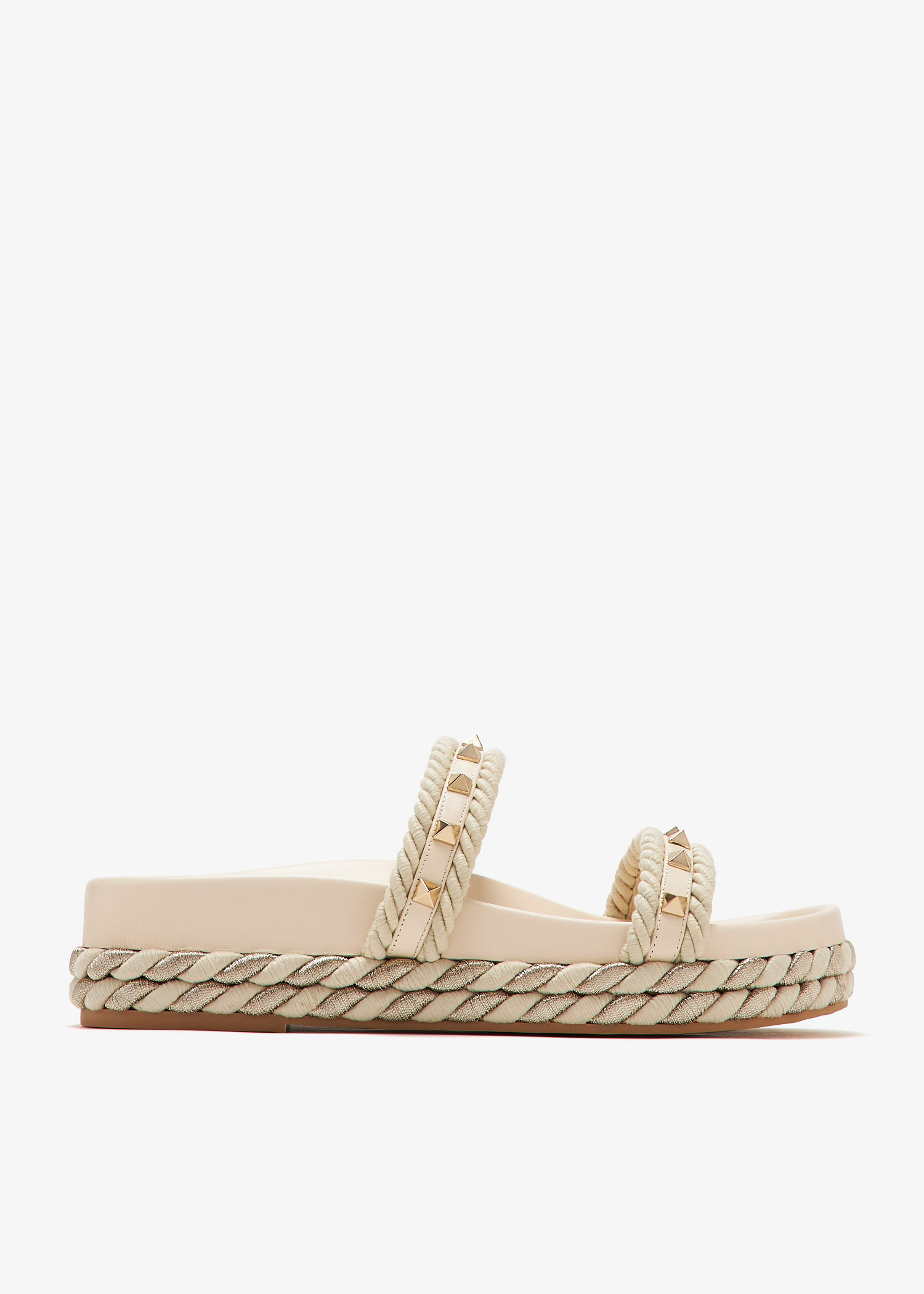 

Rockstud Torchon slide sandals, Cream