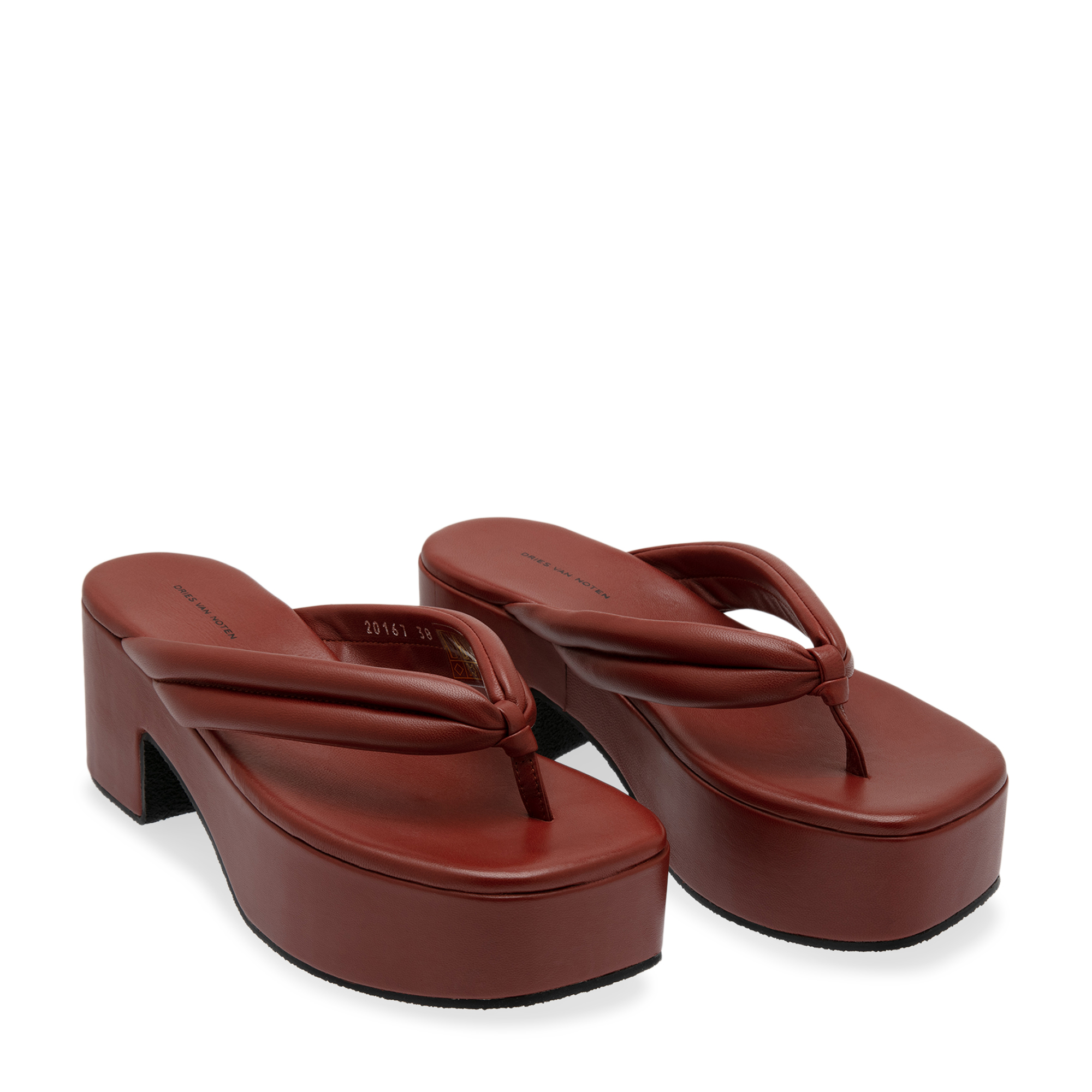 

Leather platform flip flops, Red