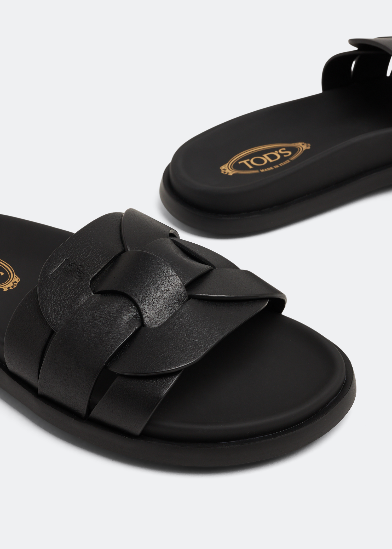 

Woven leather slides, Black