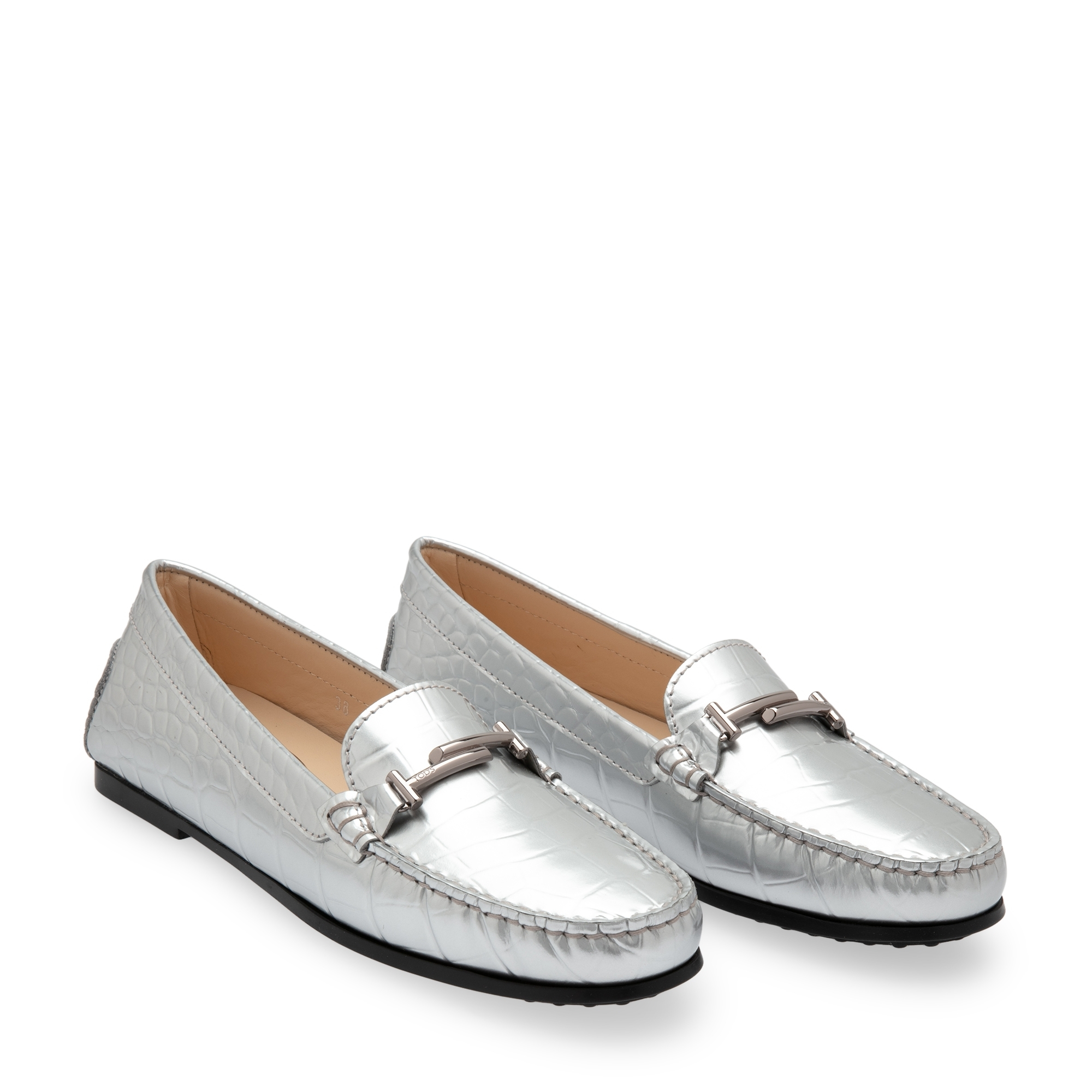

Embossed leather loafers, Silver
