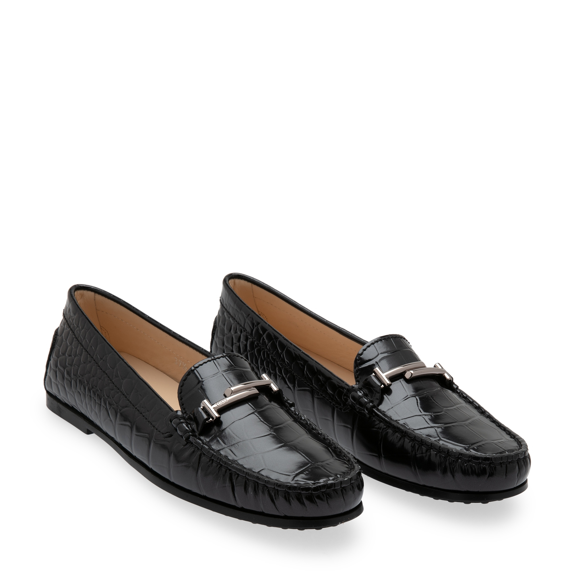 

Embossed leather loafers, Black