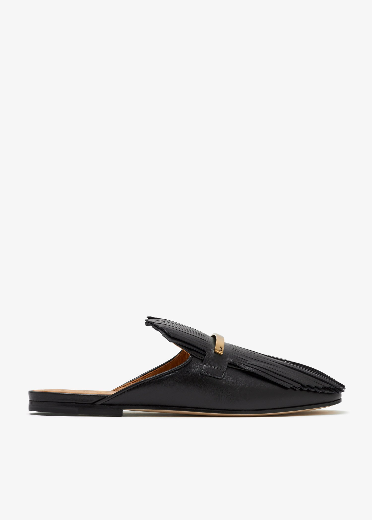 

Fringed leather slippers, Black