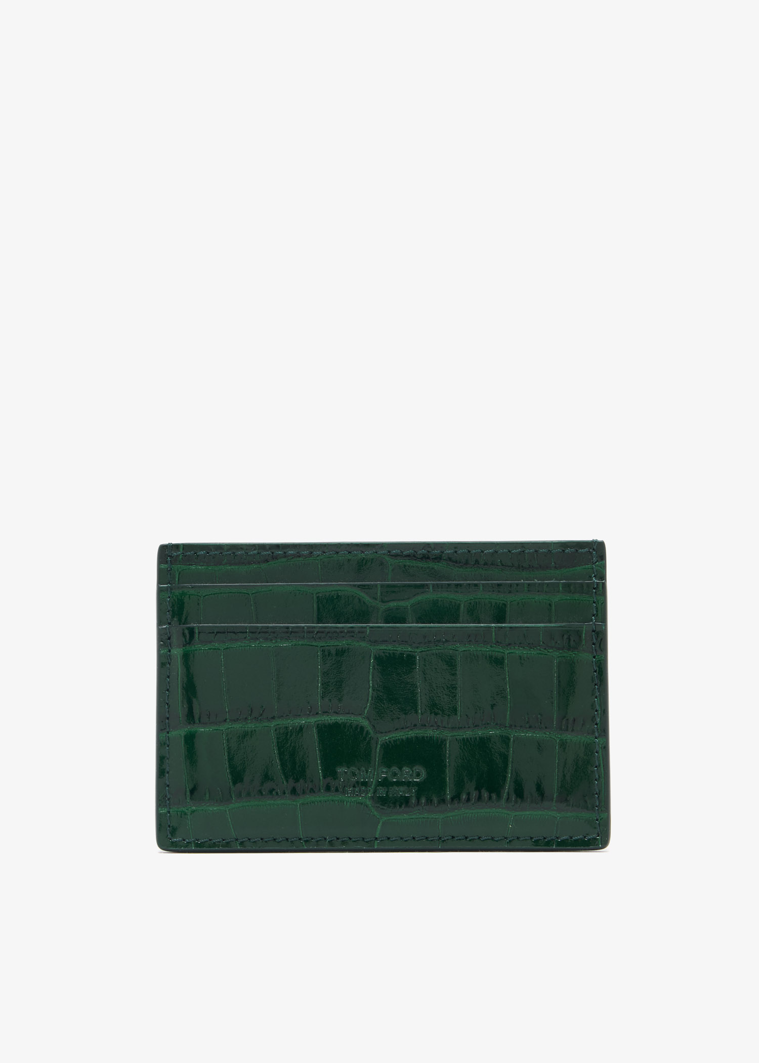 

Crocodile-embossed card holder, Green
